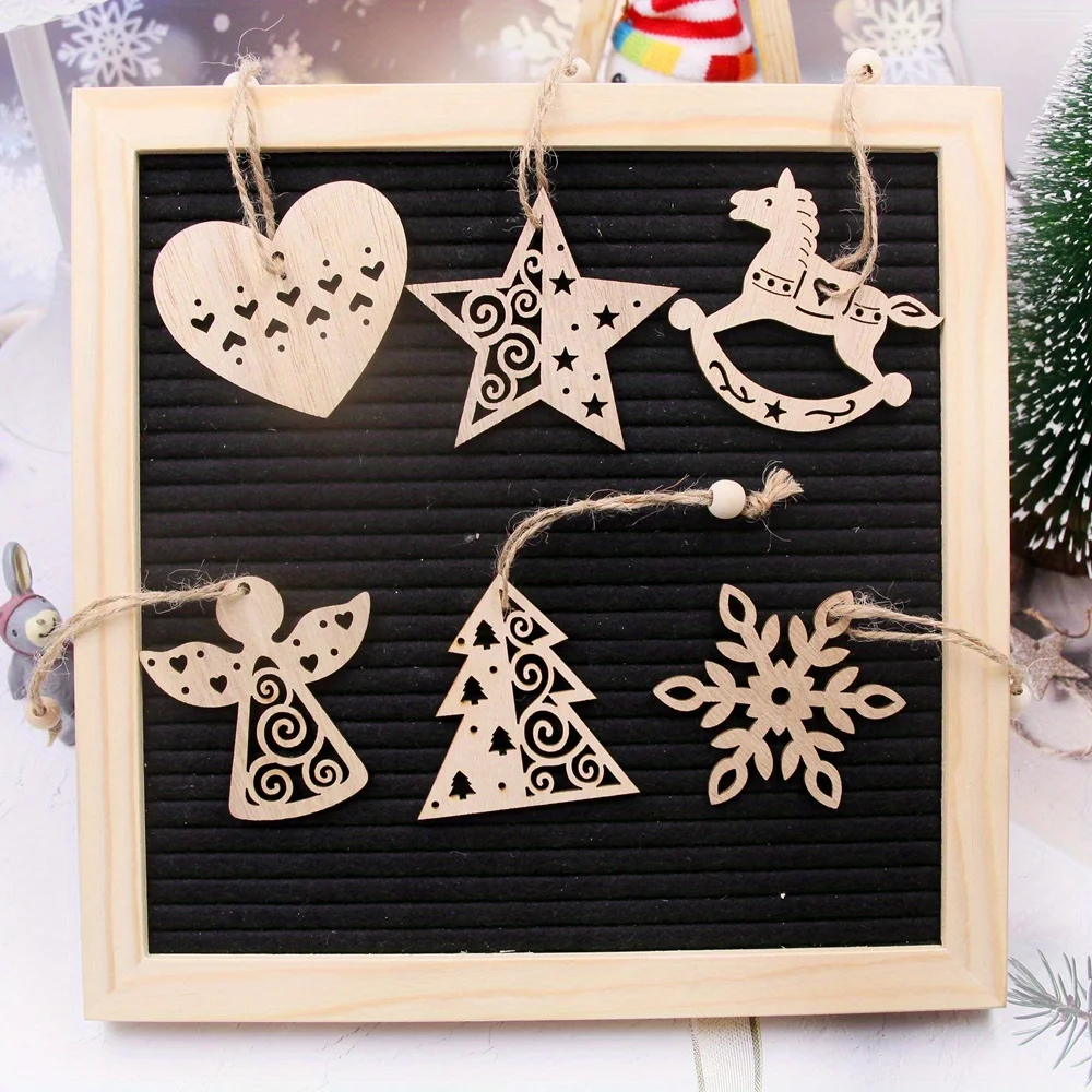 20 قطعة عيد الميلاد خشبية معلقة Pengdants شجرة مجوفة/ملاك/نجمة غير مصبوغ حلية نويل عيد الميلاد حفلة دهان داي الهدايا العرض #5