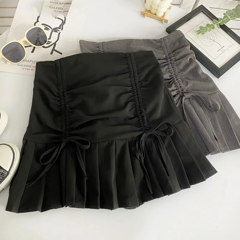 

Мини-сексуальная плиссированная женская юбка с рюшами на шнурке, повседневная короткая юбка трапециевидной формы с высокой талией, летняя милая однотонная тонкая универсальная одежда
