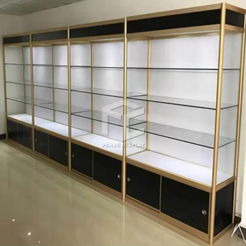 2025customized.Customized Aluminium Tempered Glass Curio Cabinets Commercial Glass Display Wall Showcase With LED Lights