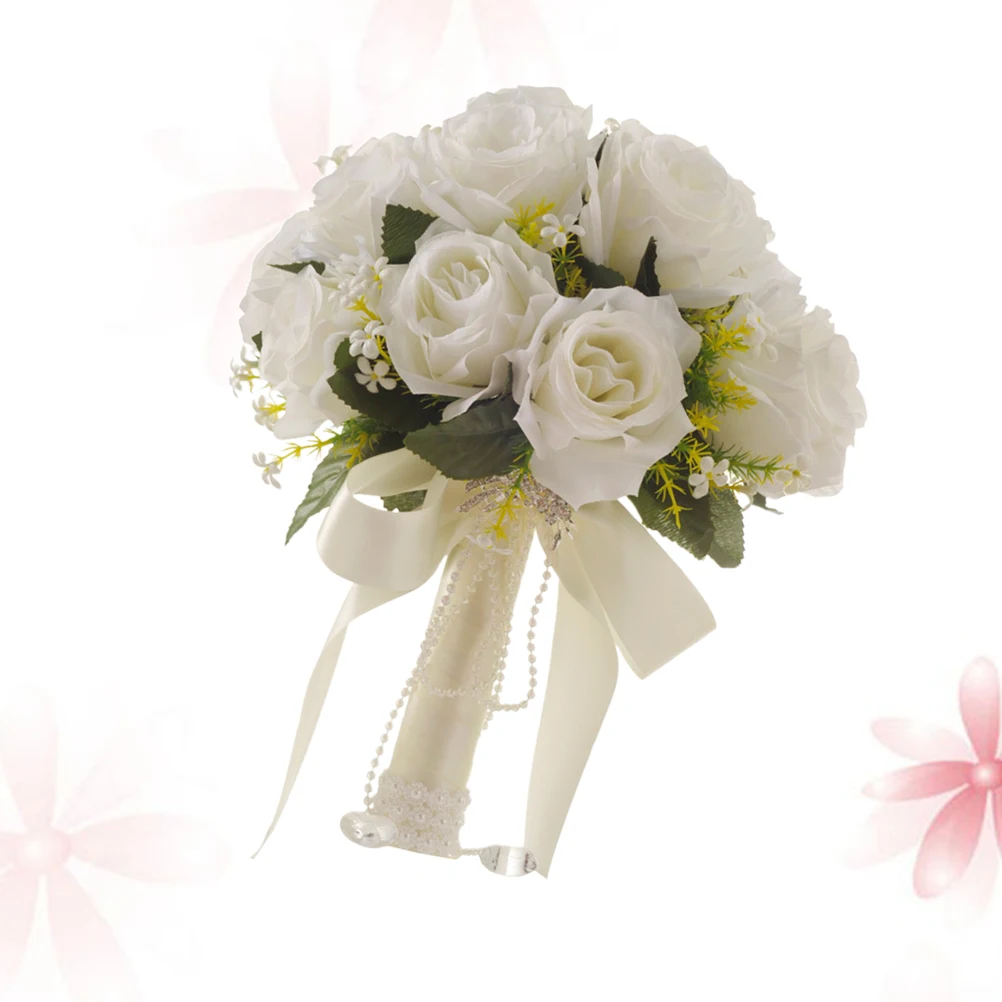 

White Artificial Roses Bridal Wedding Flowersbride Holding Flowers Bouquetwhite Bouquet Roses Whiteartificial Flowerswedding