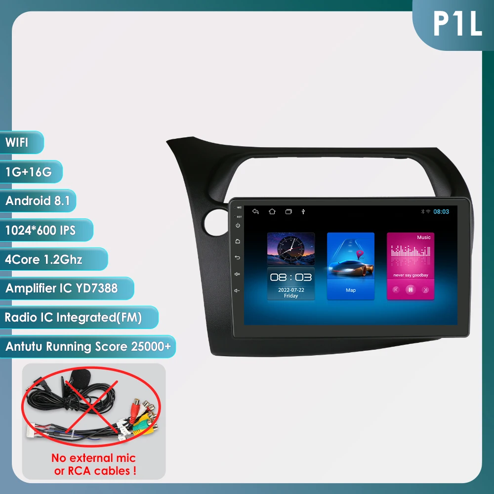 Android13 Autoradio Voor Honda Civic Hatchback 2005-2011 Auto Multimediaspeler Draadloze Carplay 4G-Let 2din Autoradio 360Camera