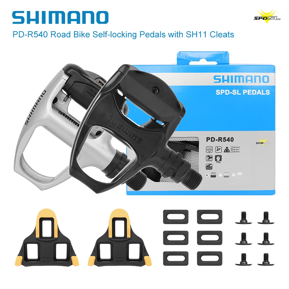 SHIMANO TIAGRA SPD-SL Pedals for Road Bike PD R540 Self-locking Silvery Black Bicycle Pedals with SH11 Original Cycling Parts