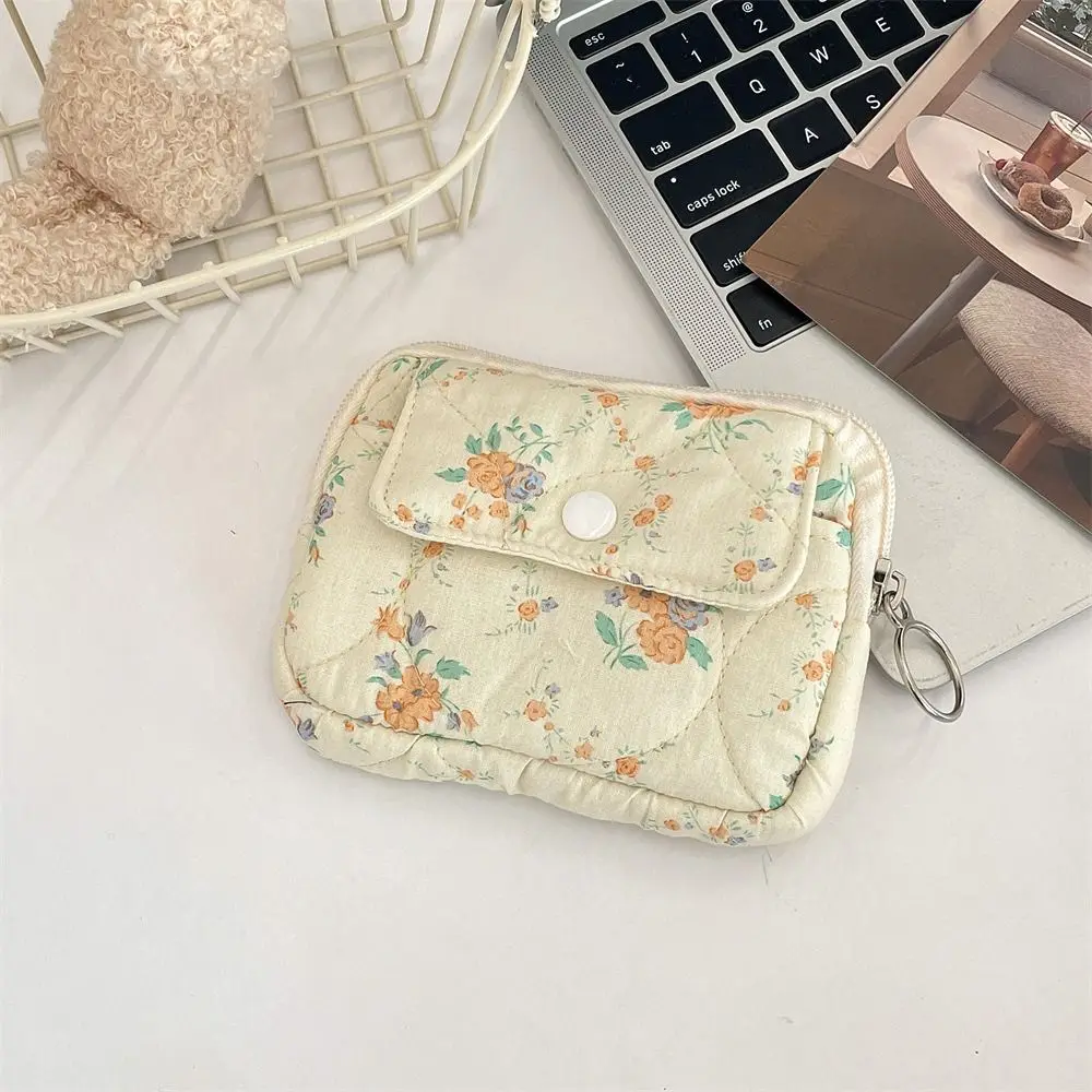 Kawaii Floral Coin Purse Korean Style Multifuctional Small Makeup Lipstick Bag Jewelry Packing Bag Card Holder