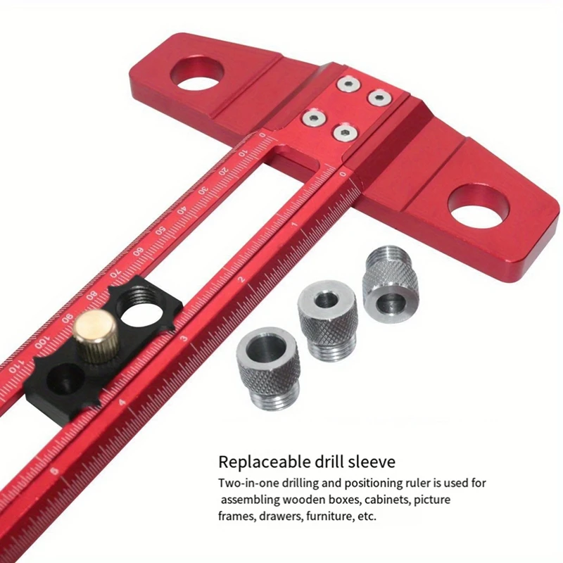 T61C_Woodworking 2-in-1 Drilling Positioning Scoring Ruler Scriber 30cm