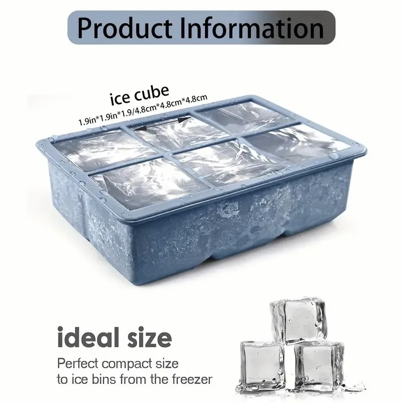 【Hot sales】1pc, Ice Cube Tray With Lid, 6 Cavity Flexible Food Grade Silicone Ice Cube Mold, Ice Trays For Freezer