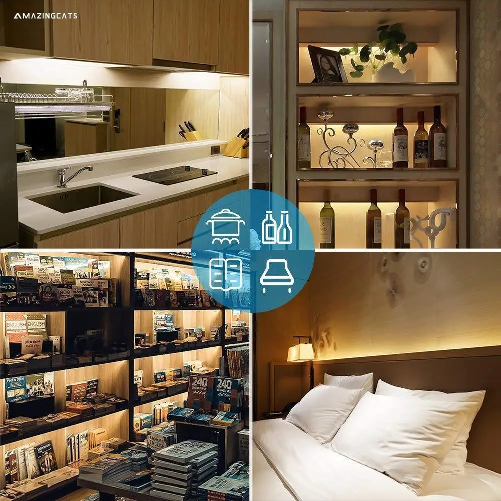 

Under Cabinet LED Light Strip Set Warm White Aluminum Brightness Adjustable Night Light Natural Kitchen Closet Shelf Lighting