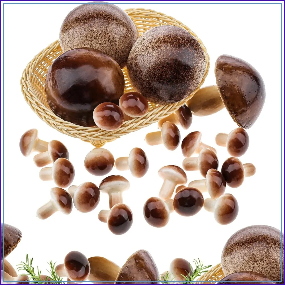Realistic Mini & Big Gray Mushroom Set, Fake Foam Vegetable Model Props Decoration for Home Party Harvest Farmhouse 26PCS