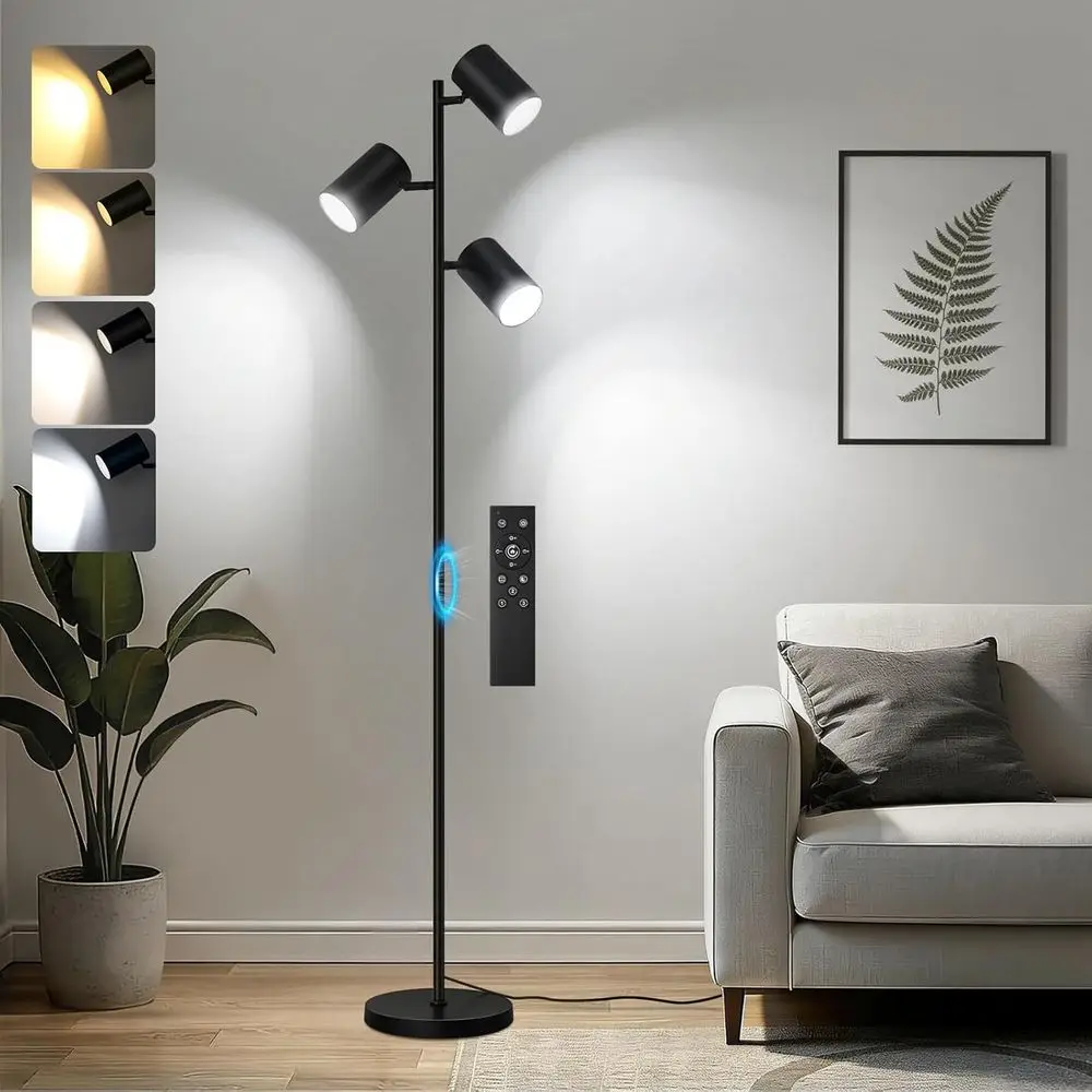 

4000LM LED Tree Floor Lamp, 36W Bright Reading Light with Remote, Dimmable Adjustable Tall Standing Lamp, 3 Rotatable Arms & 6 C