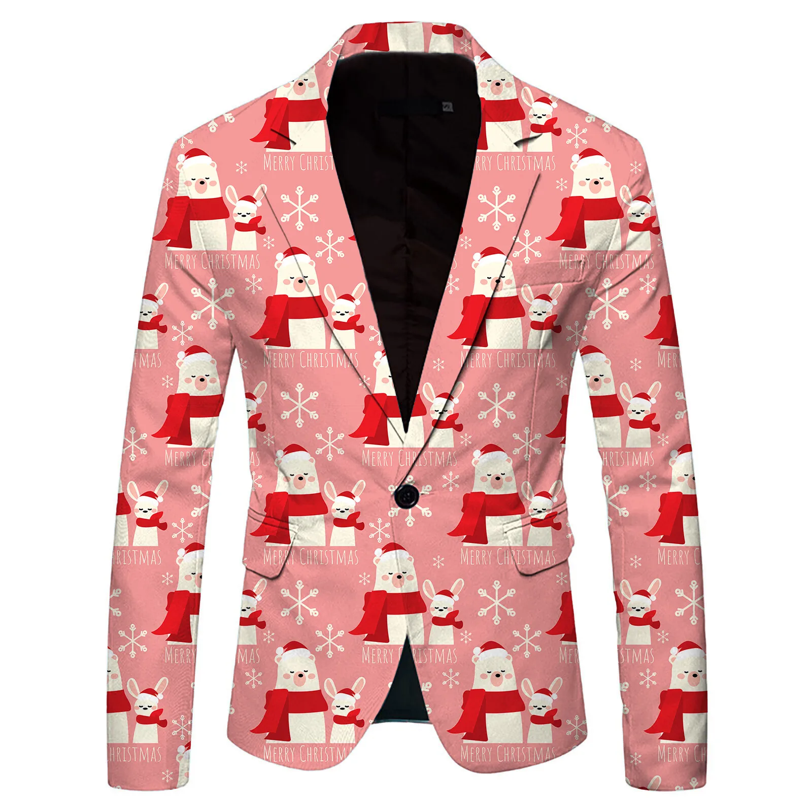 Mens Fashion Leisure Christmas Printed Pocket Buttons Long Sleeve Jacket Suit Jacket Mens Rain Suit