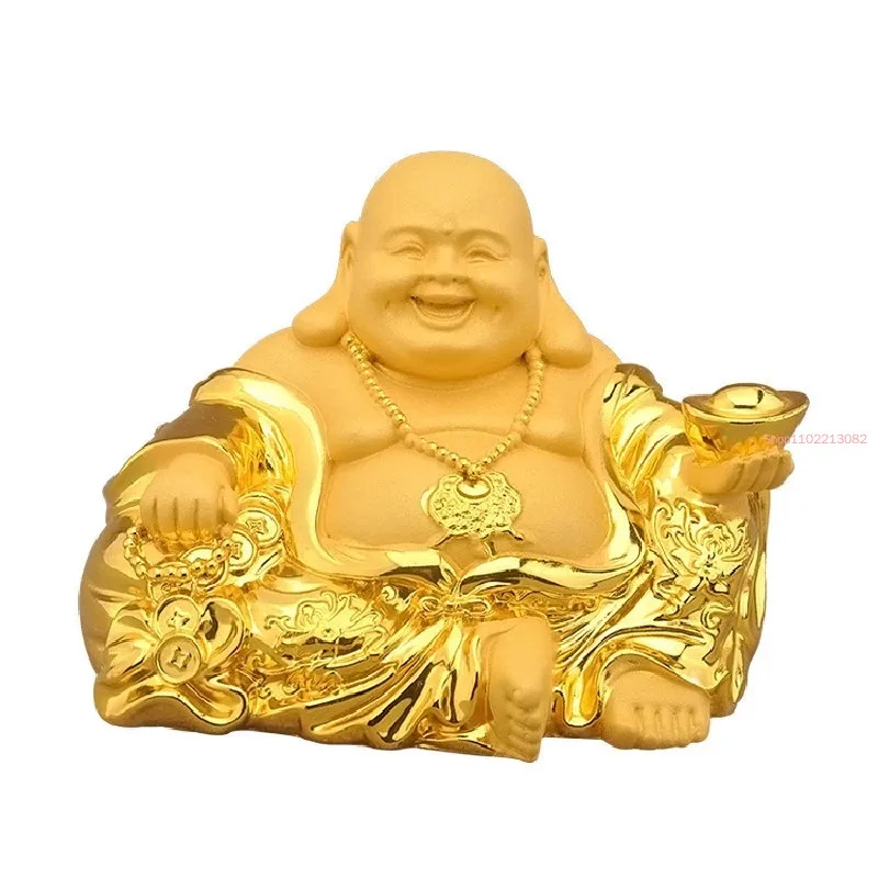 Oro fortunato Fengshui resina che ride Buddha statua buddismo soldi Maitreya scultura figurine casa soggiorno decorazione