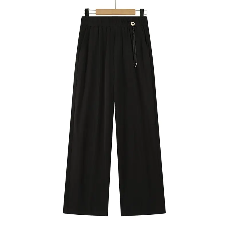 2027 New Spring Summer Casual Trousers Ladies Mom Tencel Pants Women Middle-aged Elderly Elastic Waist Straight Pants Femme