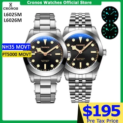 Cronos BB39 Mechanical Men Watch 39mm Automatic NH35 PT5000 SW200 Snow Hands Sapphire Glass Bushed Bracelet 20ATM  L6025M L6026