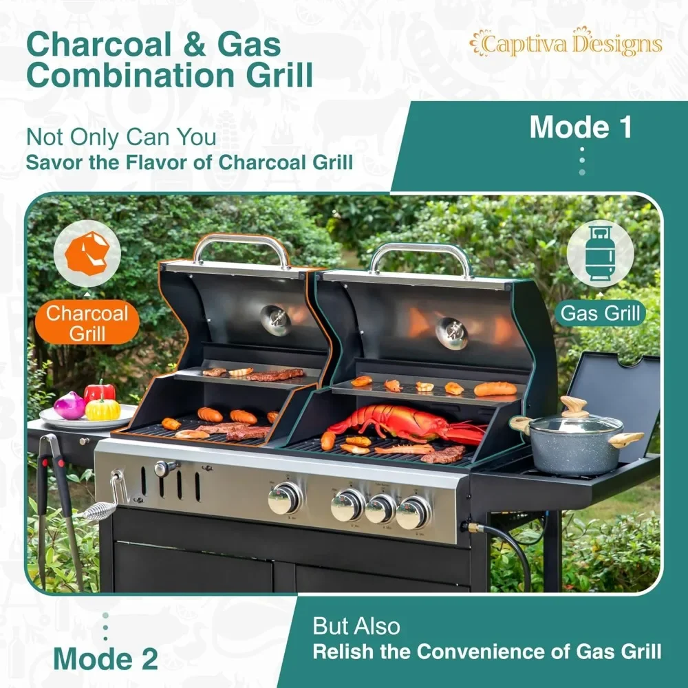 Propane Gas Grill with Side Burner & Porcelain-Enameled Cast Iron Grate, Dual Fuel BBQ Grill, 690 SQIN Cooking Area