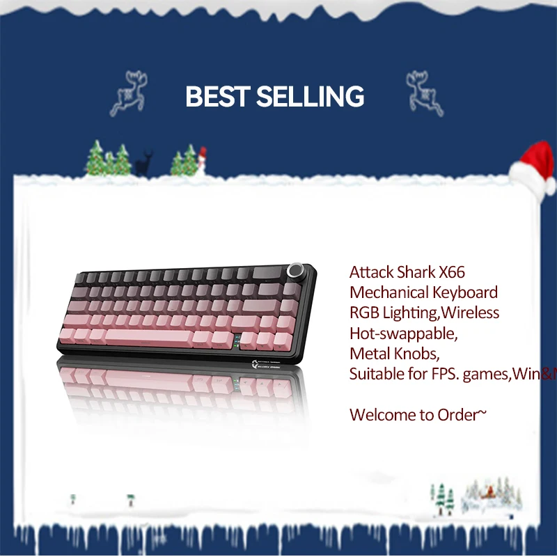 

Беспроводная механическая клавиатура Attack Shark X66, RGB-подсветка, возможностью горячей замены, металлические ручки, подходит для FPS. игры,Win&Mac