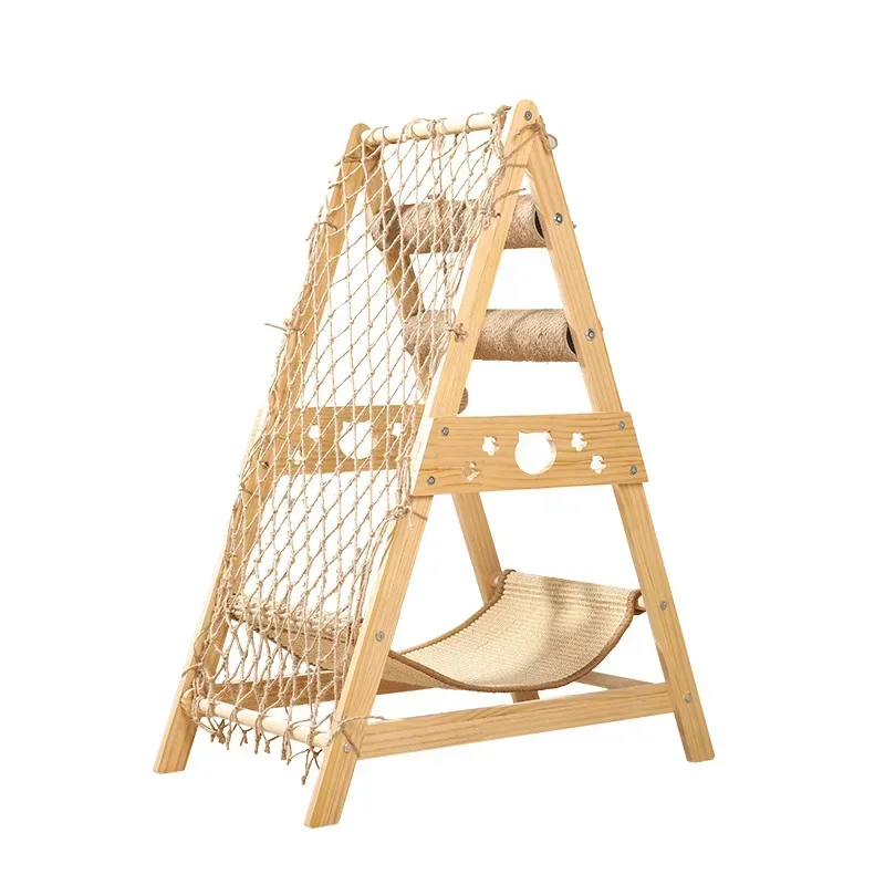 Imagem -05 - Grande Tamanho Pet Escalada Net Frame Ninho de Gato de Madeira Rack para Vários Gatos Brinquedo Multifuncional Novo