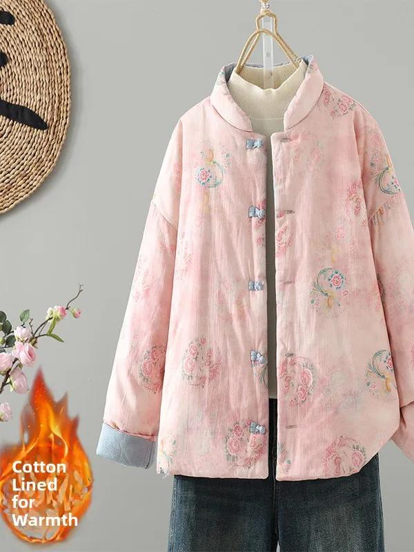 

High-End New Chinese Sle Cotton Linen Embroidered Double-Sided Wearable Cotton Jaet Stand Collar Buttoned Tang Costume Na...