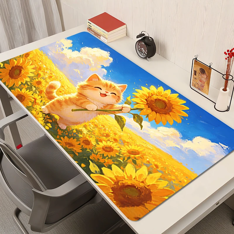 Cute Cat Mouse Pad Artistic Starry Sky Table Mat Gamer Keyboard Mousepad kawaii Extended Desk Mat Anti-fray Pad Gaming Mouse Mat