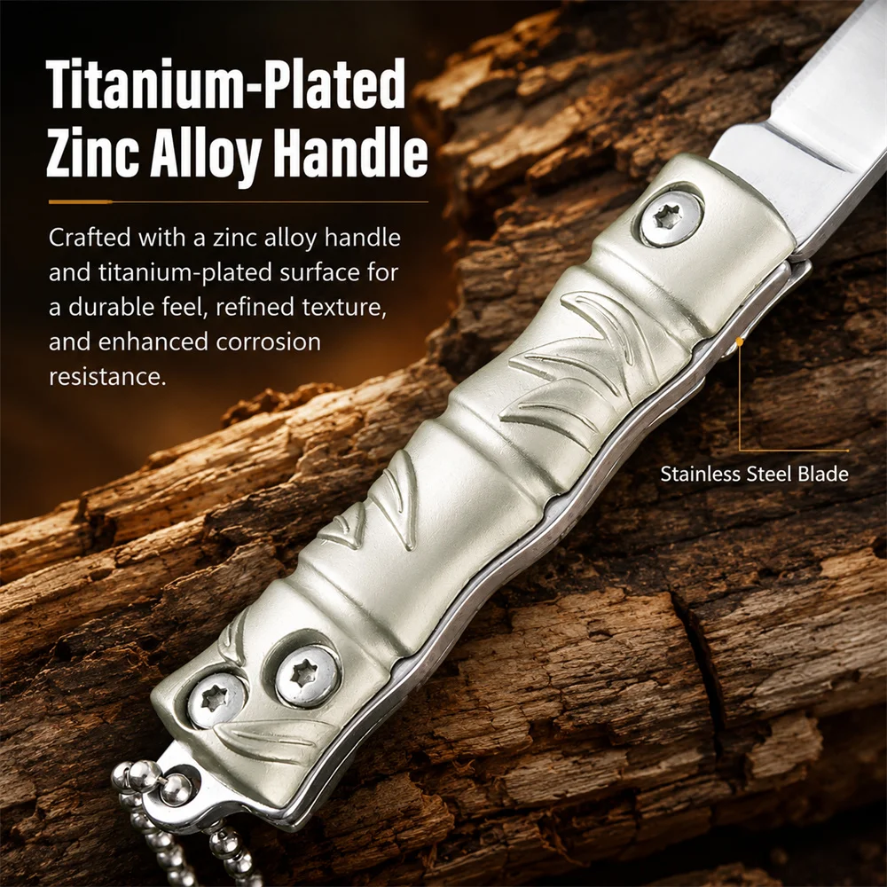 NEW Small Folding Knife Pocket Knife Stainless Steel Blade Titanium-plated Zinc Alloy Handle, Mini EDC Camping Knife