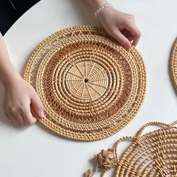 Hand-woven rattan placemat table decoration natural rattan wall decoration handmade round placemat Serving Tray