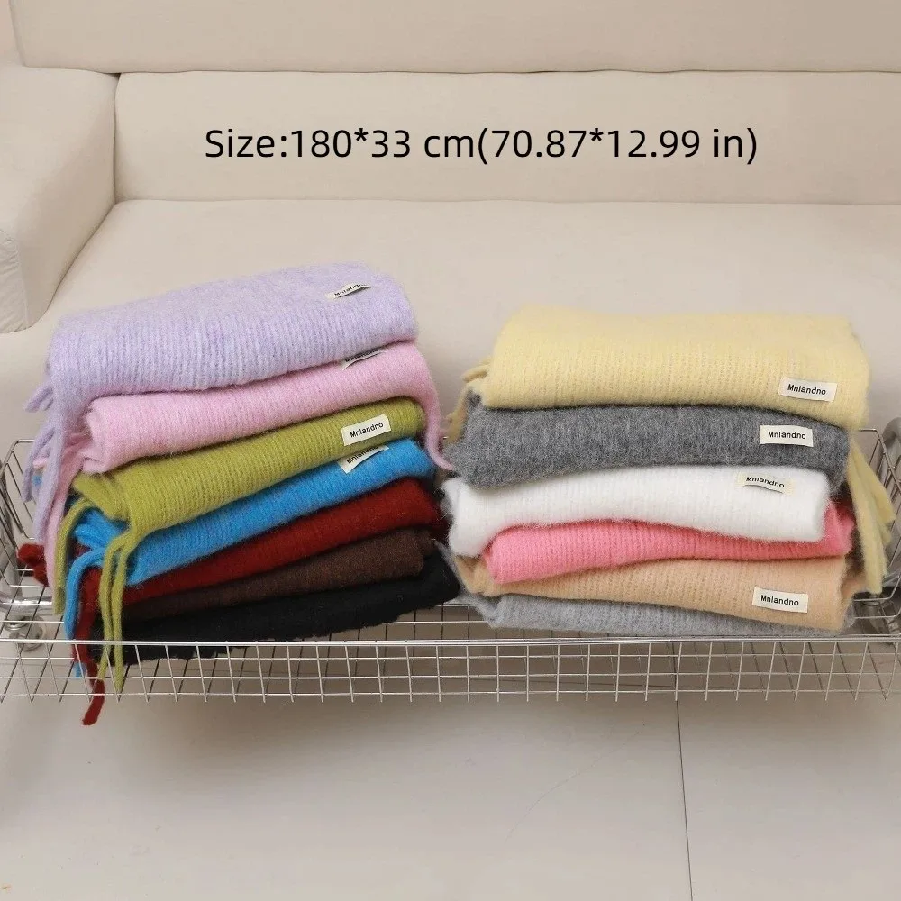 جديد بلون الشتاء وشاح من الصوف الدافئة لينة الكشمير وشاح سميكة الموهير شرابة طويلة الأوشحة النساء