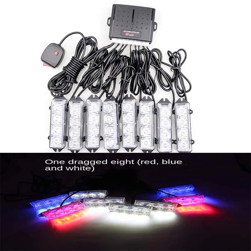 Car Suv Red White Blue LED Flash Light  Control Spotlight High grille Light Open Channel Strobe Warning Light High Power 12V