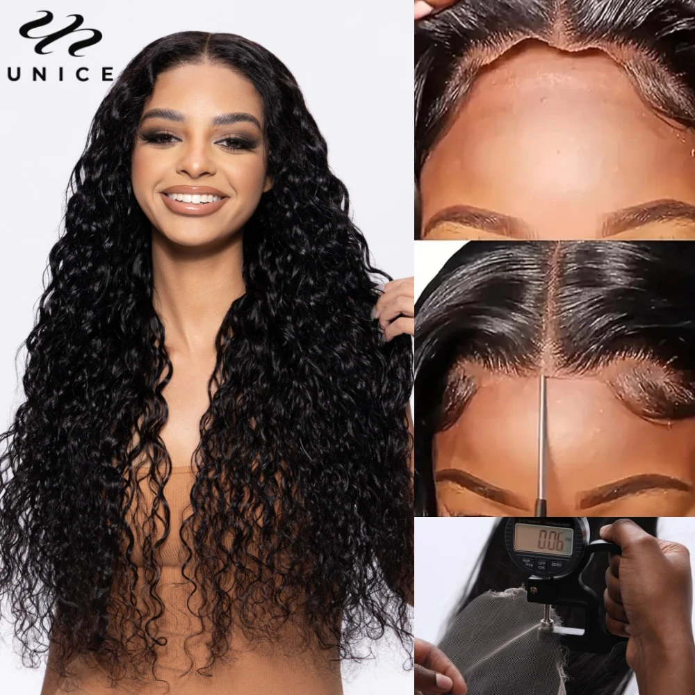 UNice 5x5 HD Lace Closure Wig Water Wave Glueless Wigs Human Hair Ready To Wear Pre Cut Pre Bleached Ultra Thin HD Lace Wigs