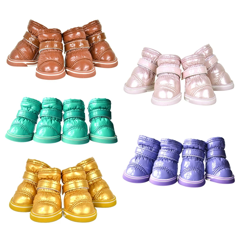 Warm Pleated Mirror Leather Shoes For Pet Comfortable Waterproof Dog Boots Outdoor Walking Claw Protection Accessories Dog Boots