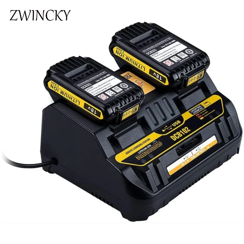 ZWINCKY DCB102 ładowarka Rapid 2 Port przesuwny 4A prąd ładowania USB 2A DCB200 DCB140 dla Dewalt 14.4V 18V bateria litowa