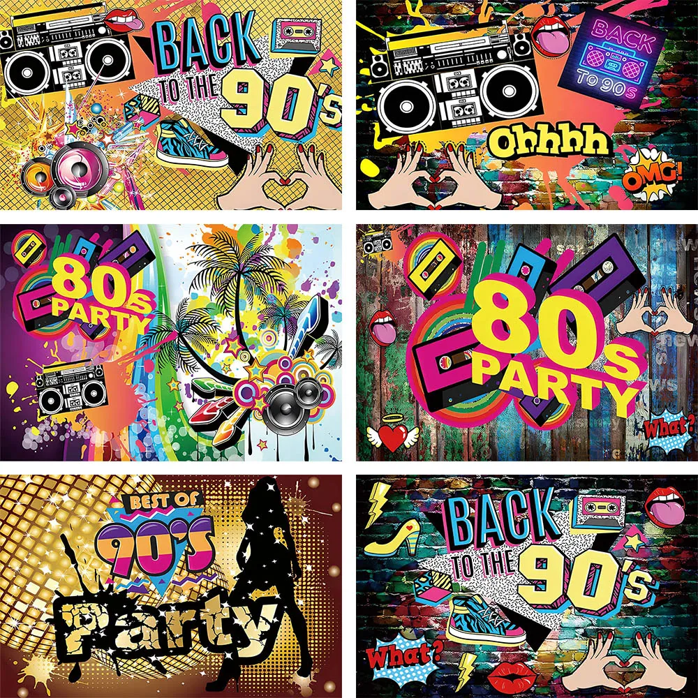 

Mehofond Back to 80's 90's Disco Music Hip Hop Birthday Party Backdrop Graffiti Neon Glow Baby Photography Background Decoration