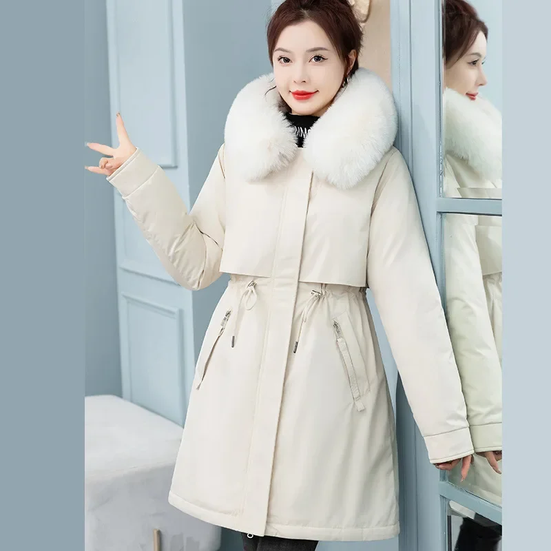 Fashionable Style Overcomes Women's Long Korean Version Loose Cotton Jacket 2024 New Winter Plus Plush Thick Waist Cotton Jacket