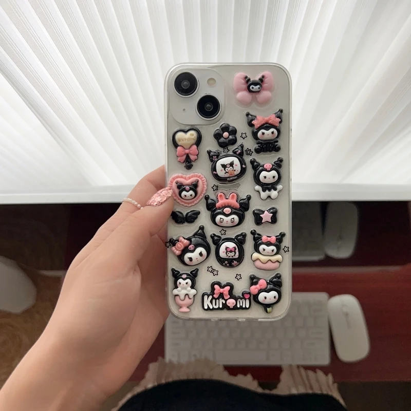 3D śliczne Sanrio Y2K moja melodia Kuromi przezroczyste etui na telefon iPhone 15 Pro Max 14 13 12 11 Pro Max wstrząsoodporna miękka obudowa