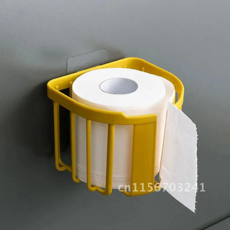 Bathroom Kitchen Wall Mounted Toilet Paper Holder Tissue Rack Adhesive Hanging Storage Shelf Drainage Basket