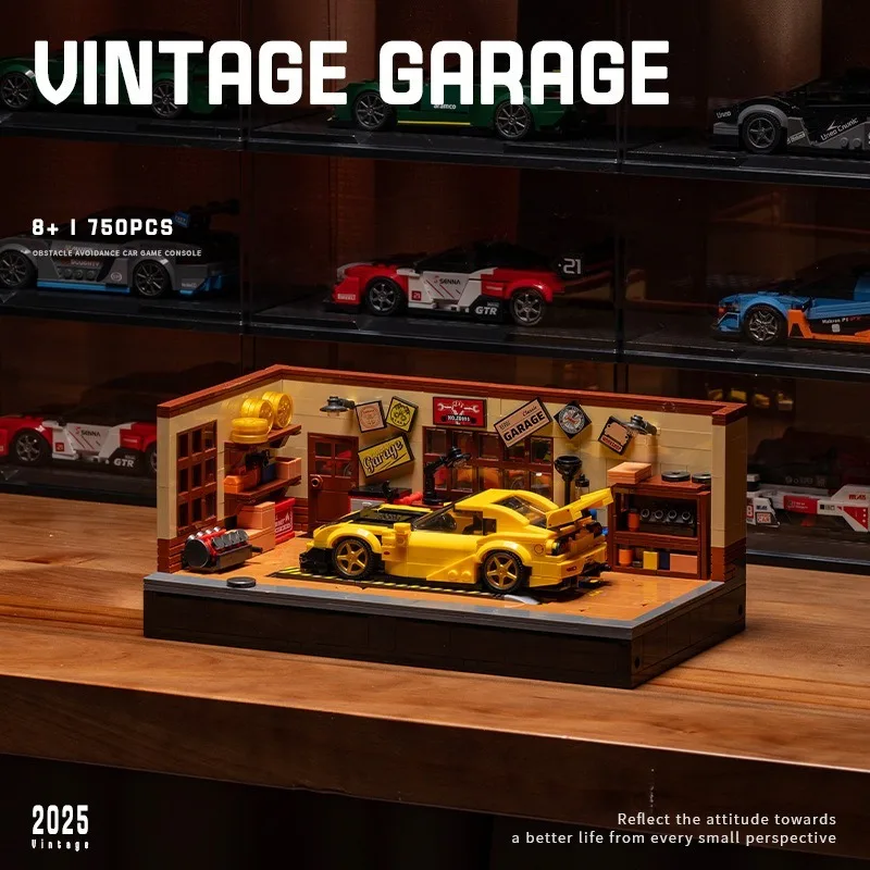 DIY Liftable Garage Repair Shop Scene Model City Champion Racing Dual Color Su-7 Supercar Building Blocks & Adult Gifts