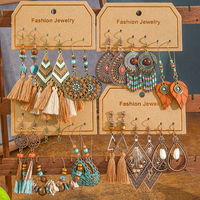 12/3 Pairs of Bohemian Retro Earrings Personality Geometric Tassel Dripping Winding Dangle Earrings Daily Wear Work Party