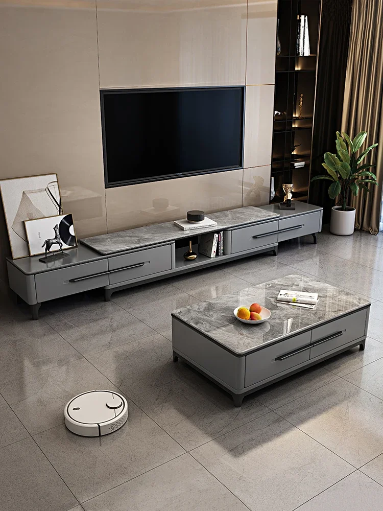 

Light luxury rock plate simple modern living room solid wood floor-to-ceiling tea table