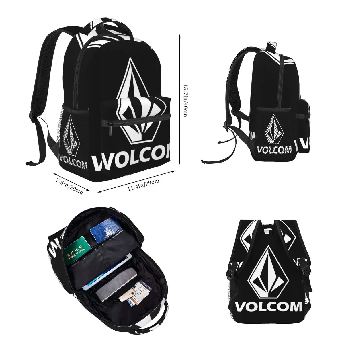 Best Volcom White Backpacks Boys Girls Bookbag Children School Bags Cartoon Kids Rucksack Lunch Bag Pen Bag Three-Piece Set