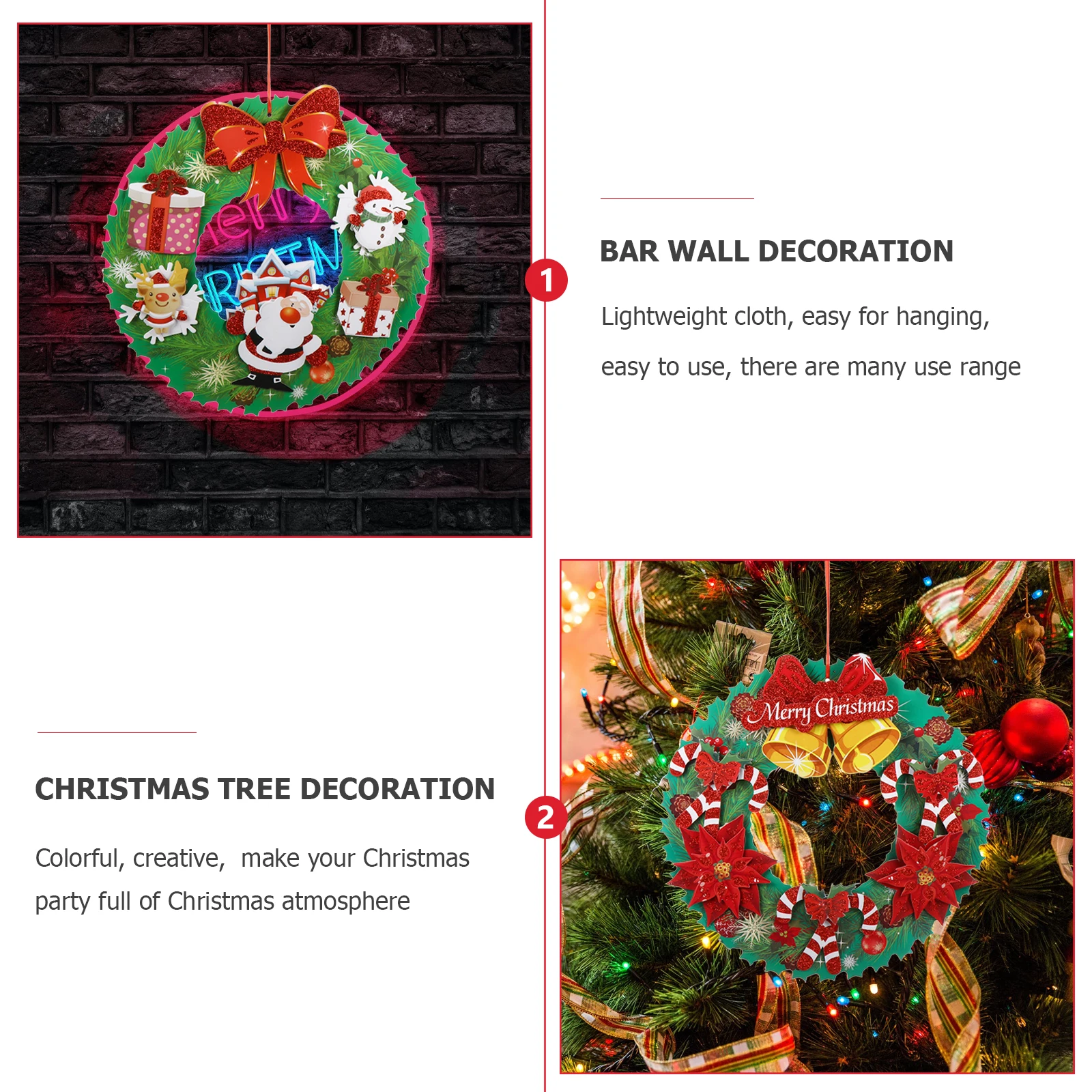 

3Pcs Christmas Wreath Door Hanging Decoration Small Paper Garland Festival Ornament Home Decoration Creative Wall Wreath