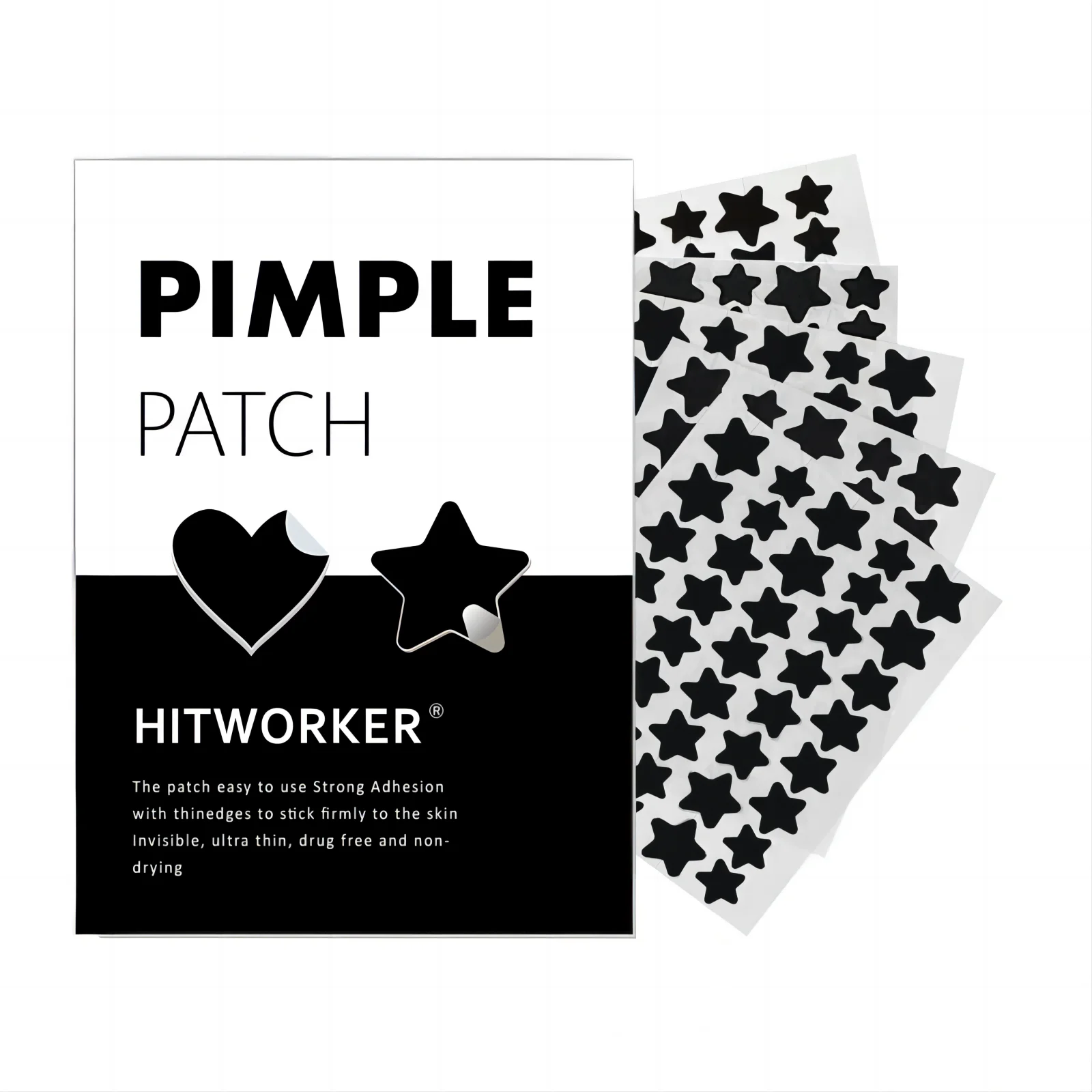 Hydrogel Acne Patches, 200-Piece Pack Multi-Size Black Star-Shaped Design Effectively Absorbs Pimples and Blackheads