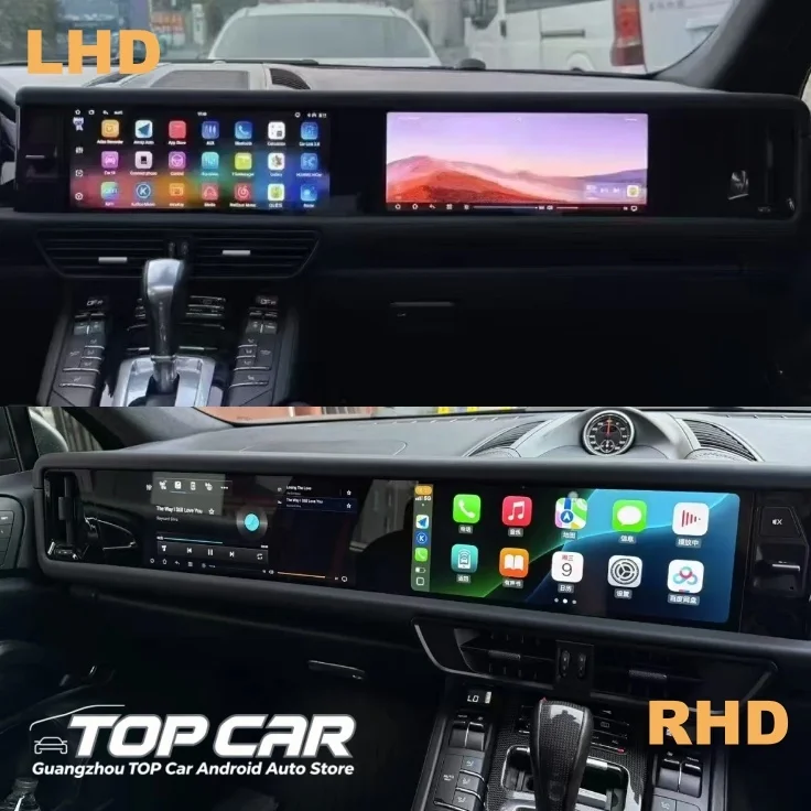 For Porsche Cayenne 2010-2017 Car GPS Navigation Android 14 Double Screen Auto HeadUnit Monitor Carplay Multimedia Stereo Player
