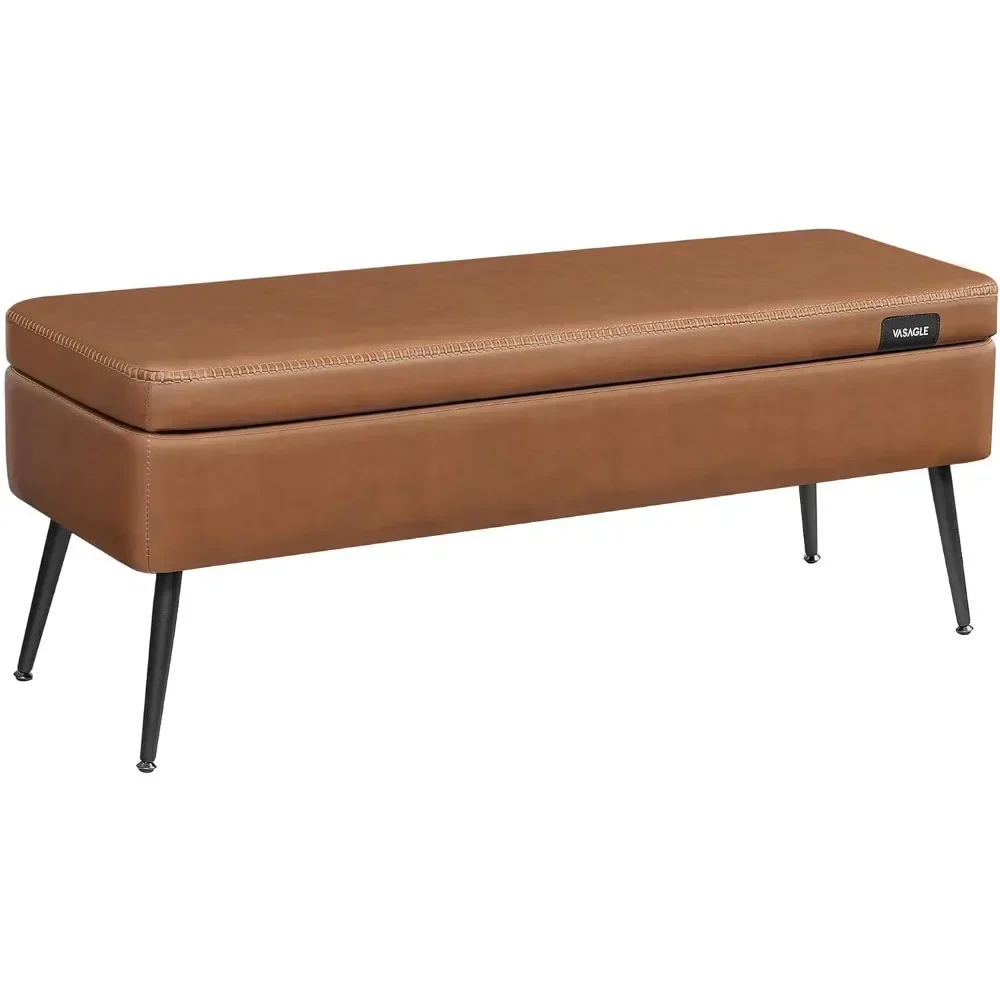 

Storage Ottoman Bench, Entryway Bedroom Bench, Synthetic Leather with Stitching, Safety Hinges, Loads 660lbs, Caramel Brown