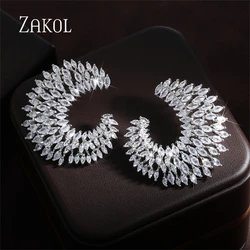 ZAKOL Luxury Zircon Stud Earrings For Women New Crystal Inlay Personality Earring Elegance Bridal Wedding Banquet Dress Jewelry