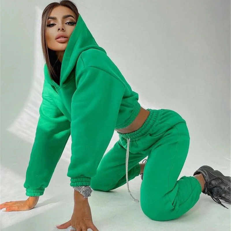 Women Tracksuit Set High Waist Sweatpants And Hooded Sweatshirt Suit Casual Spring Autumn Fitness Two Piece Set Female Outfits