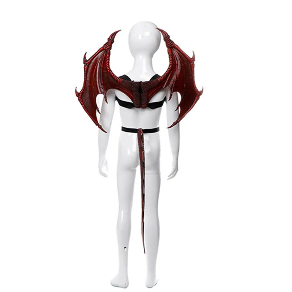 Drakenkostuum voor rode kunstmatige vleugels Staart Duurzaam materiaal Nauwkeurig snijden Verjaardag Halloween Maskerade Foto rekwisieten
