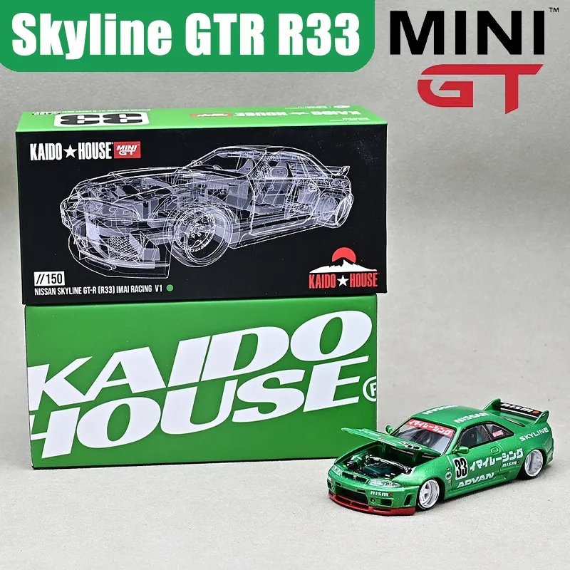 KAIDO HUIS MINIGT1/64 Skyline GTR R33 Legering Motorvoertuig Speelgoed spuitgieten Metalen Model Collectie Jongen Kerstcadeaus