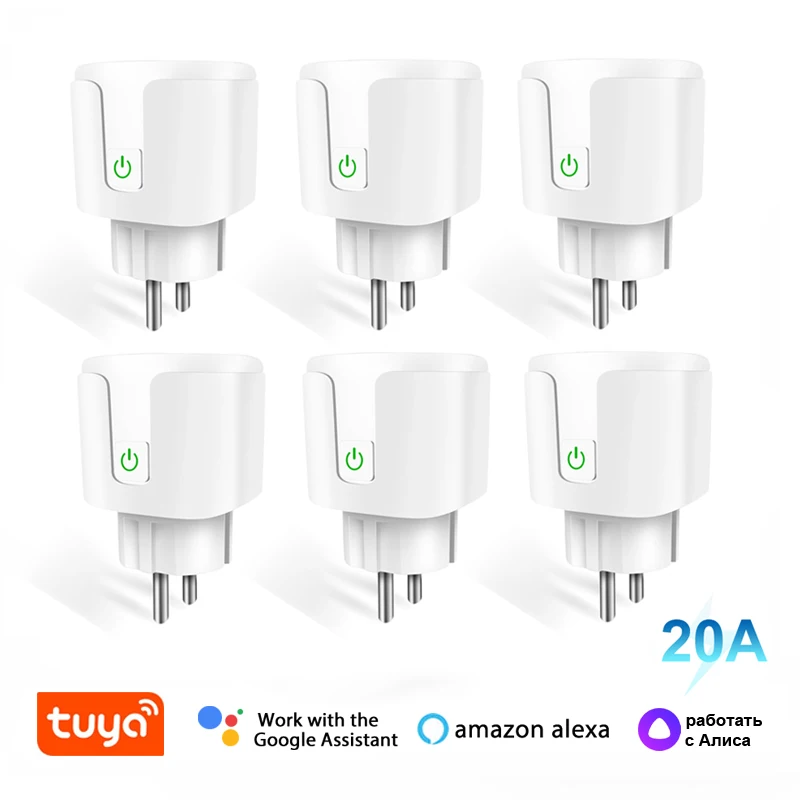 Tuya 20A Wifi ue inteligentna wtyczka przełącznik AC 85 - 220V pilot Timer Outlet automatyka praca z Alexa Google Home Yandex Alice