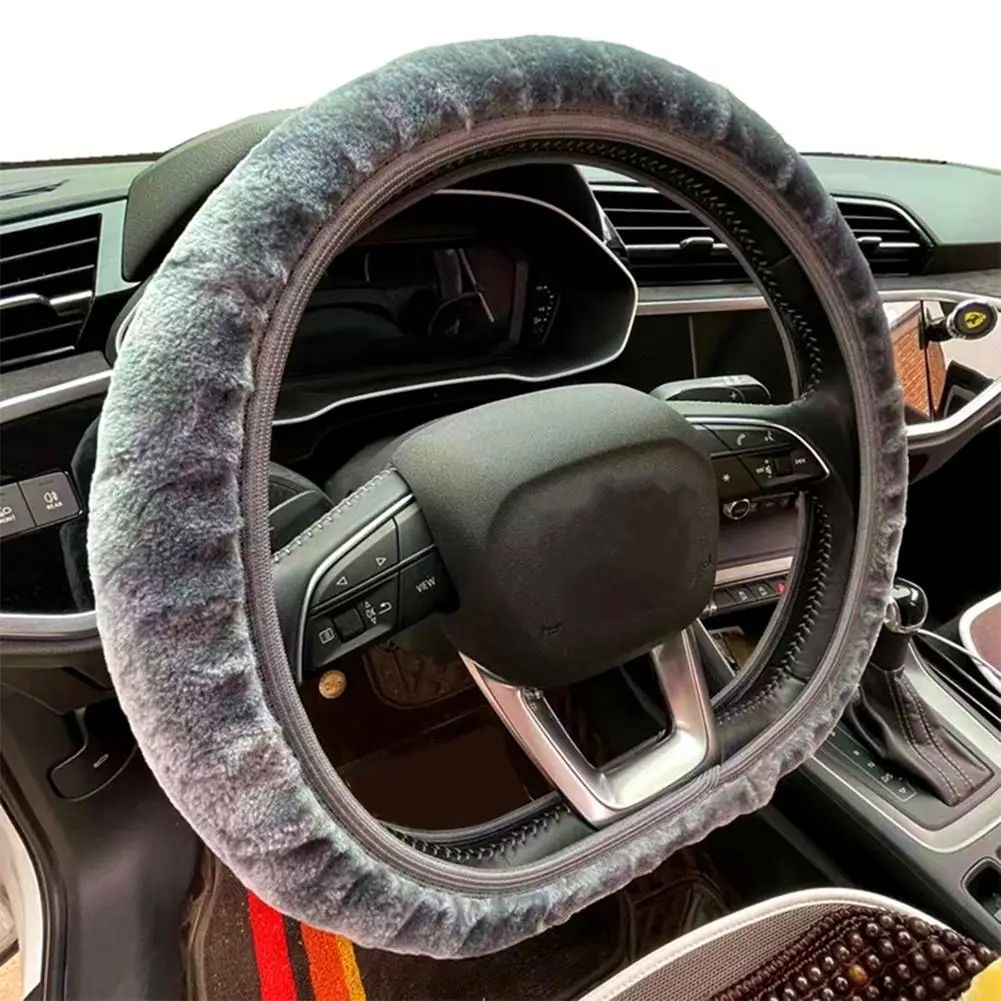 38cm Premium Soft Short Fur Car Steering Wheel Cover High-density Warm Plush Winter Steering Wheel Protector Cover Accessories