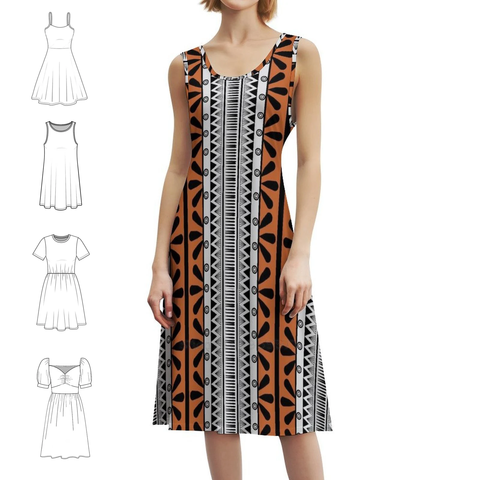 القبلية العرقية نمط نمط باللونين البرتقالي والأسود بوهو شيك فستان أنيق موضة شاطئ حفل زفاف ثوب أنماط العرقية #1