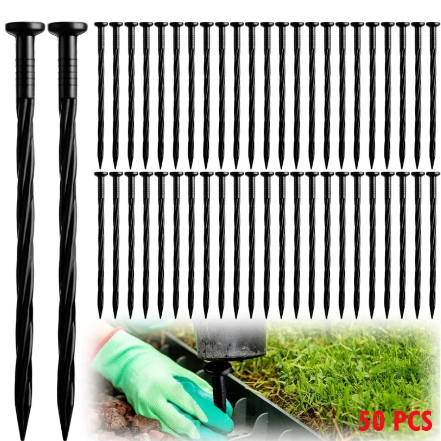 

50PCS Plastic Lawn Stakes 20cm Length Landscaping Anchoring Spikes Garden Netting Ground Stake for Paver Edging Weed Barriers