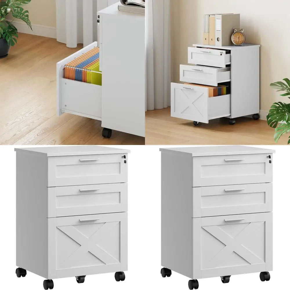 

Белый передвижной деревянный шкаф для документов с 3 выдвижными ящиками и замком, мобильный органайзер для рабочего стола, прочное хранилище для документов формата Letter/Legal/A4