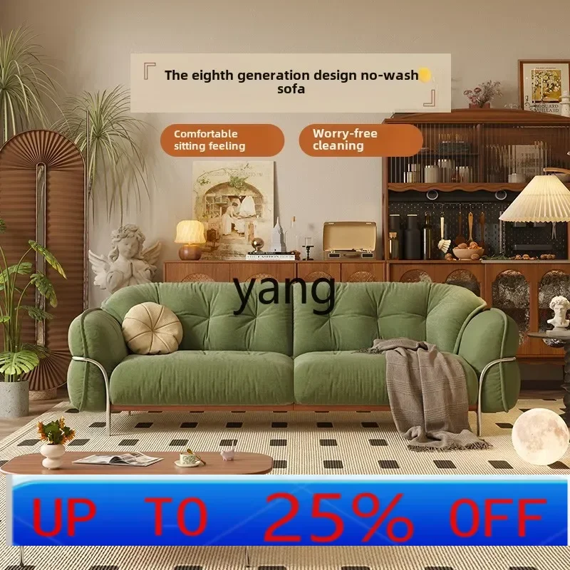 

LH retro living room small apartment cream wind green fabric sofa